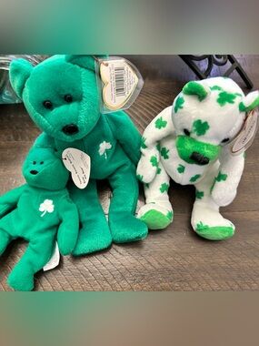 Ty ☘️Erin, ☘️Teenie Erin, and ☘️Clover Beanie Babies Plush Set